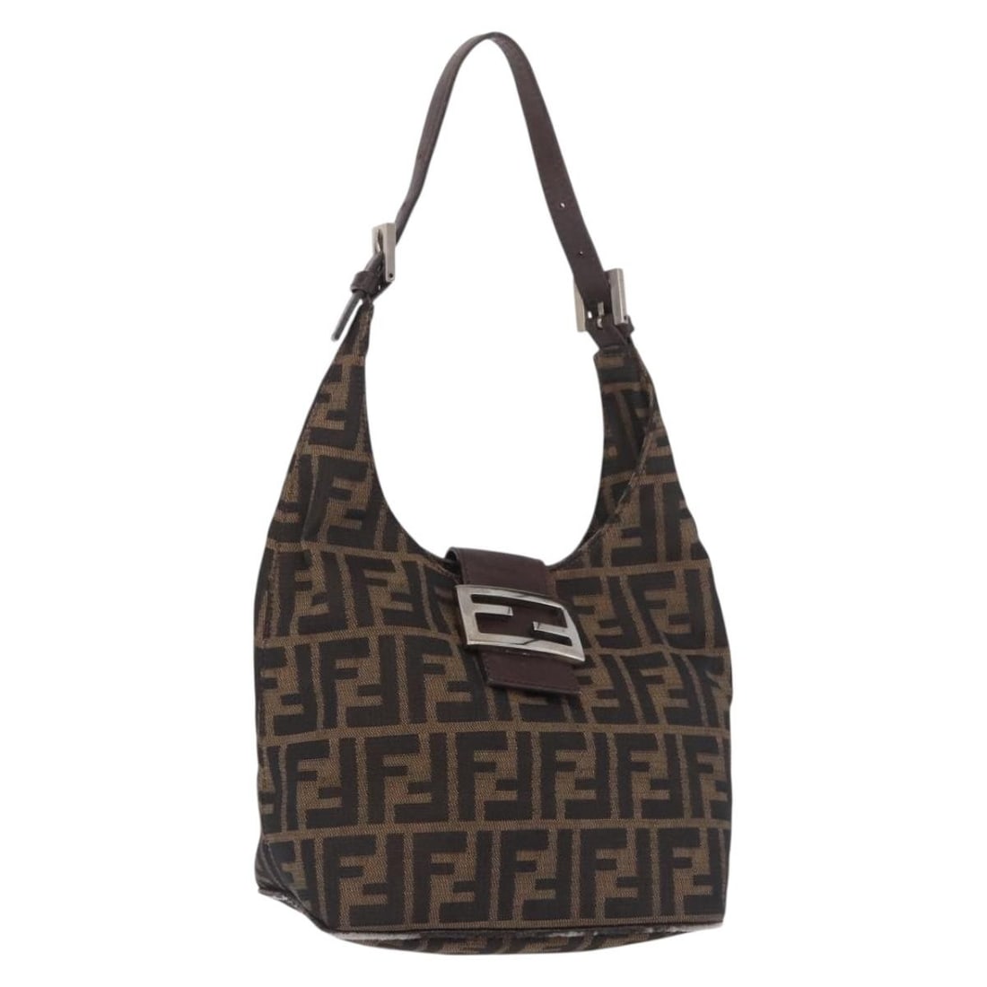Fendi Mamma Baguette Zucca Canvas Shoulder Bag Brown Black: Fendi Mamma Baguette Zucca Canvas Shoulder Bag Brown Black Fendi Mamma Baguette shoulder bag in brown and black Zucca canvas, made in Italy. This pre-owned bag features a shoulder strap with an approx