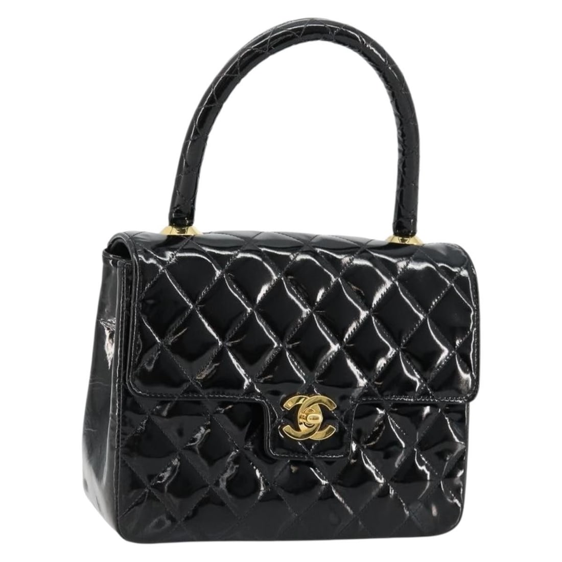 CHANEL Matelasse Patent Leather Handbag Black with Guarantee Card: CHANEL Matelasse Patent Leather Handbag Black with Guarantee Card CHANEL Matelasse hand bag in black patent leather, made in France. This women's handbag comes with a guarantee card and features a han