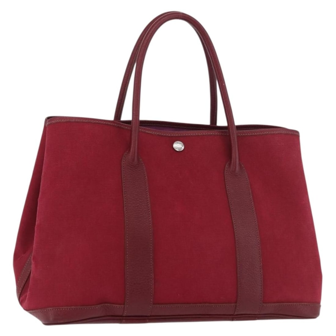 Hermes Garden Party PM Red Canvas Hand Bag Silver Tone: Hermes Garden Party PM Red Canvas Hand Bag Silver Tone Hermes Garden Party PM hand bag in red and silver with a canvas exterior. Made in France, this bag measures approximately W36 x H25 x D16 cm with