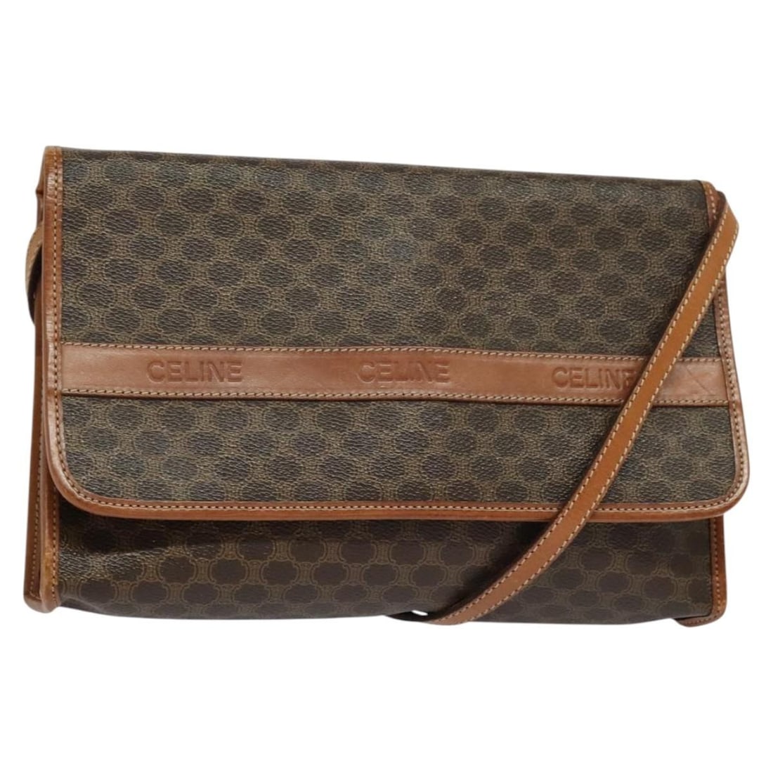 Celine Macadam Pattern Brown PVC Leather Women's Shoulder Bag Gold Hardware: Celine Macadam Pattern Brown PVC Leather Women's Shoulder Bag Gold Hardware This CELINE Macadam Canvas Shoulder Bag features a brown and gold color scheme with PVC leather and signature Macadam canvas