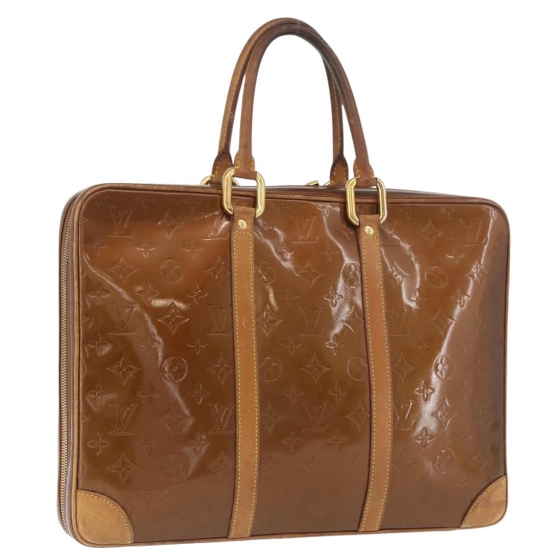 Louis Vuitton Van Damme Bronze Patent Leather Monogram Handbag M91125: Louis Vuitton Van Damme Bronze Patent Leather Monogram Handbag M91125 This Louis Vuitton Monogram Vernis Van Damme handbag features a bronze patent leather exterior with the signature Monogram Vernis 