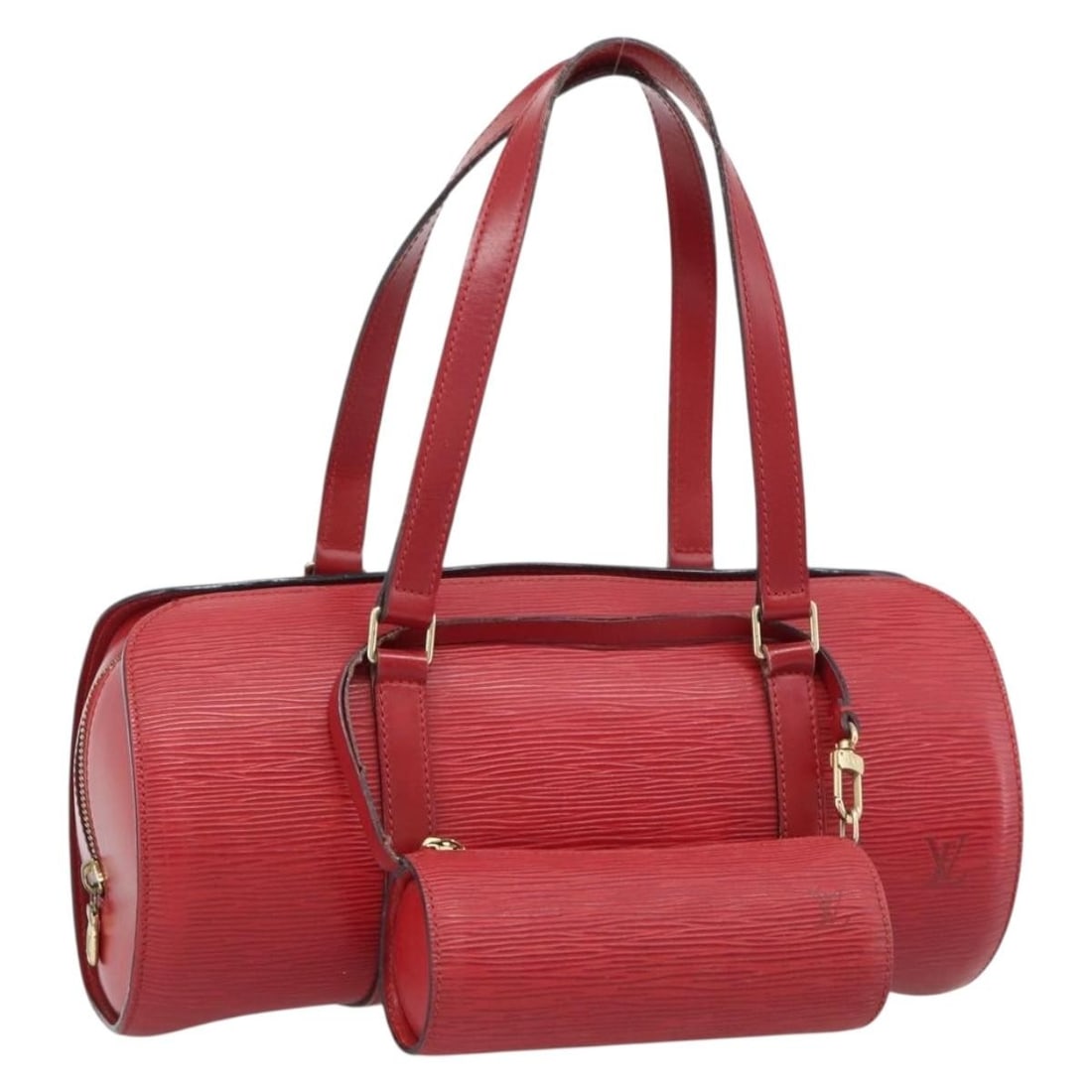 Louis Vuitton M52227 Soufflot Red Epi Leather Handbag with Pouch: Louis Vuitton M52227 Soufflot Red Epi Leather Handbag with Pouch This Louis Vuitton Epi Soufflot handbag is presented in red Epi leather and includes a pouch accessory. It was made in France and is id