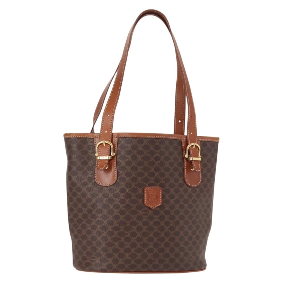CELINE Macadam Canvas Brown Gold Shoulder Bag Authentic Italy: CELINE Macadam Canvas Brown Gold Shoulder Bag Authentic Italy This authentic CELINE Macadam Canvas Shoulder Bag is a stylish accessory crafted in Italy. Constructed from durable PVC leather and adorne
