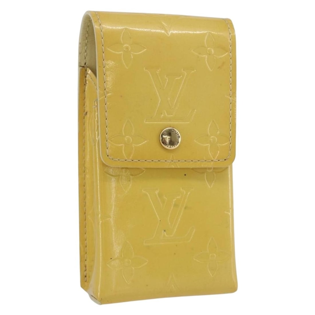 Louis Vuitton Monogram Vernis Lime Yellow Patent Leather Cigarette Case M91052: Louis Vuitton Monogram Vernis Lime Yellow Patent Leather Cigarette Case M91052 This is a Louis Vuitton Monogram Vernis cigarette case in lime yellow patent leather, identified by model number M91052. 