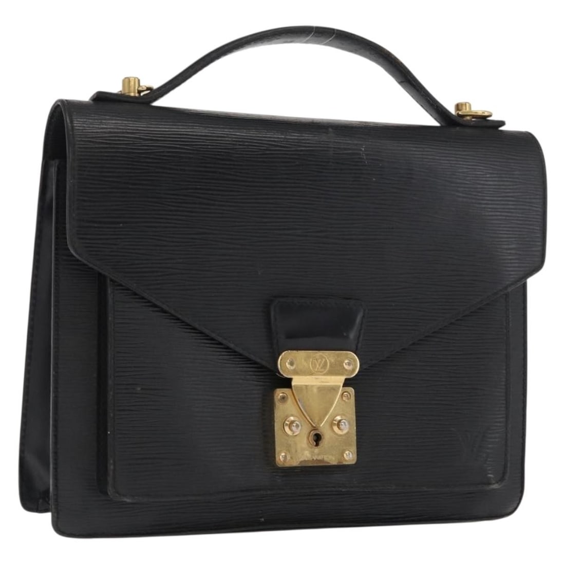 Louis Vuitton Monceau 28 Black Epi Leather Handbag M52122 France: Louis Vuitton Monceau 28 Black Epi Leather Handbag M52122 France This Louis Vuitton Monceau 28 handbag is crafted from signature Epi leather in black, offering a classic and structured silhouette. Mad