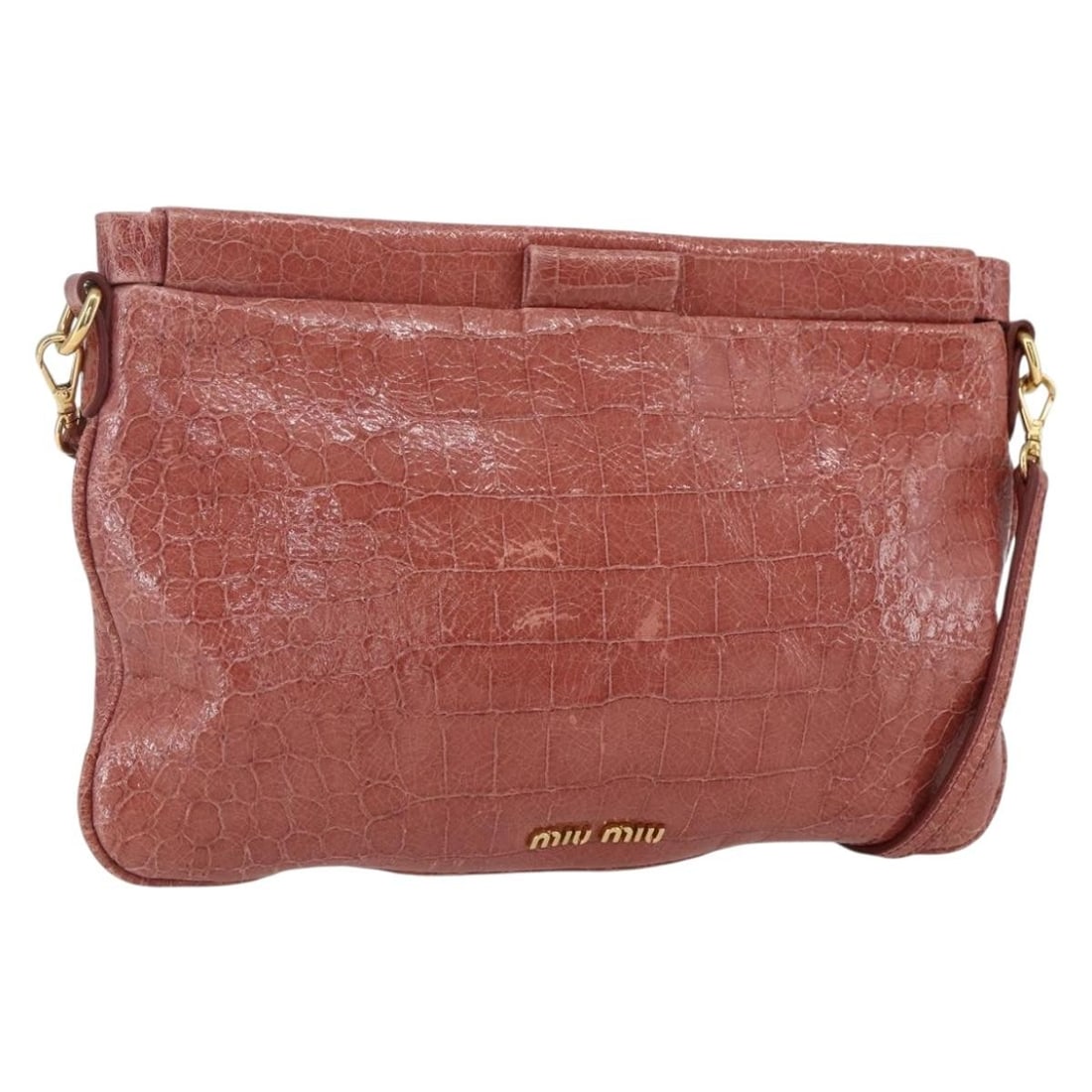 Leather Shoulder Bag by Miu Miu in Pink with Gold Tone: Leather Shoulder Bag by Miu Miu in Pink with Gold Tone A Miu Miu shoulder bag in pink leather with gold-tone hardware. It is made in Turkey and comes with only the item shown in the photo; no item box