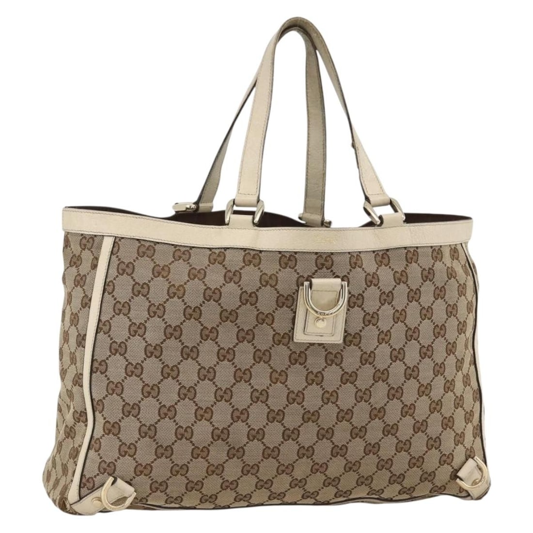 Gucci Abbey GG Canvas Beige Gold Tote 141472: Gucci Abbey GG Canvas Beige Gold Tote 141472 This Gucci GG Canvas Abbey Tote Bag features a beige and gold exterior crafted from signature GG canvas. The bag is designed for women and offers a spaciou