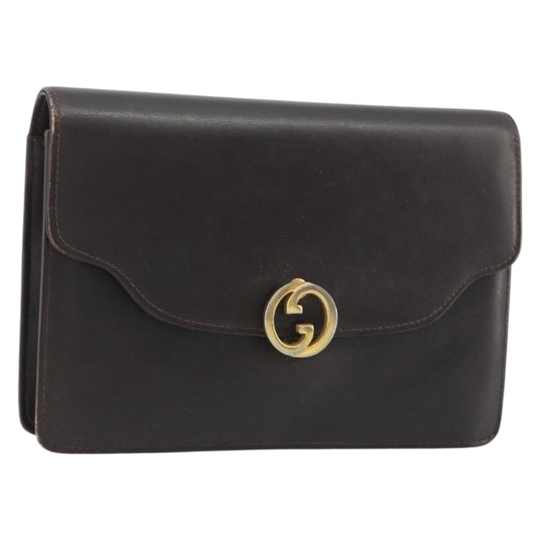 Gucci Brown Leather Clutch Bag Gold Tone 186593: Gucci Brown Leather Clutch Bag Gold Tone 186593 Gucci clutch bag in brown and gold leather, made in Italy. The item is described as a clutch bag and is offered in heavily used condition with visible r