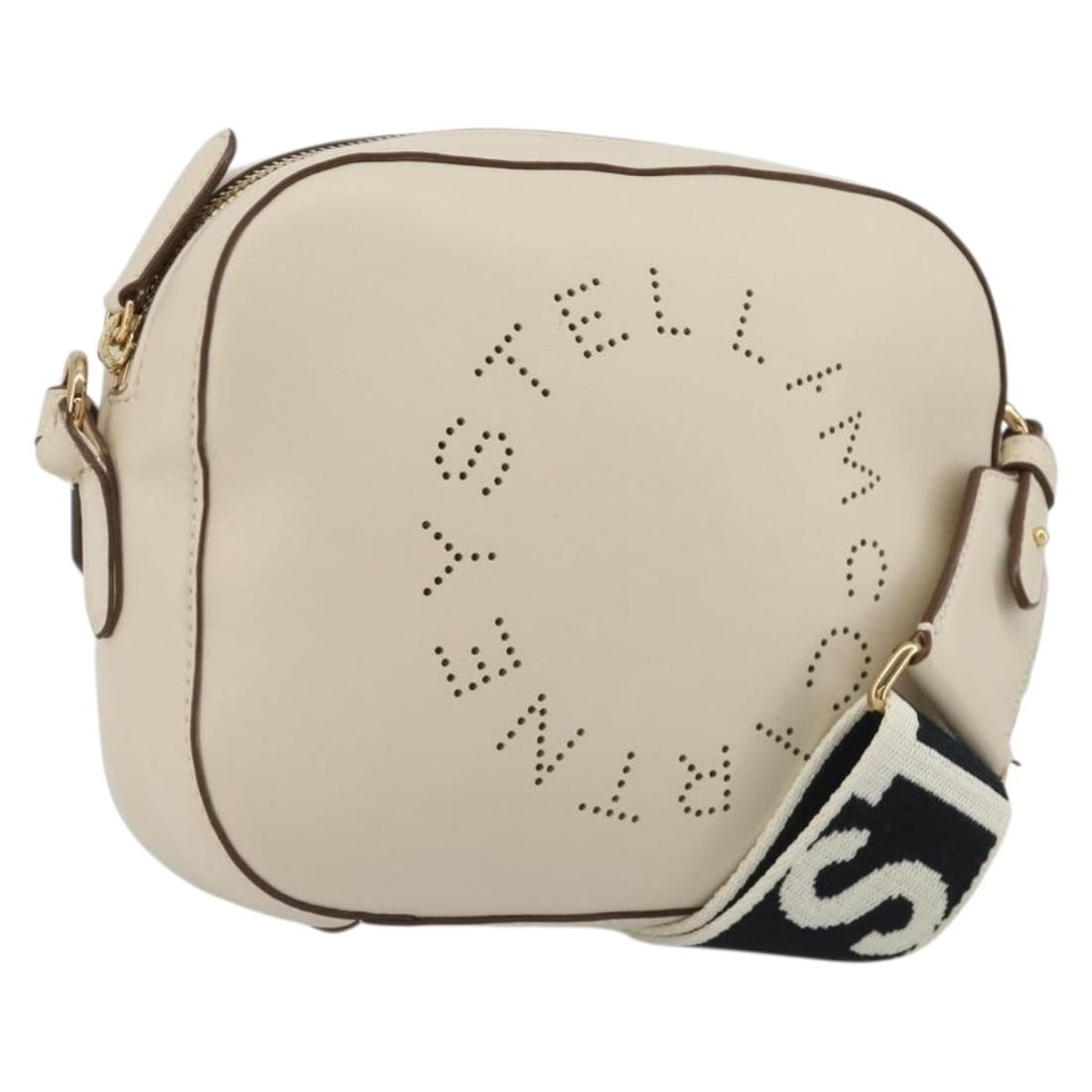 Stella McCartney Ivory Leather Shoulder Bag Gold Tone Italy: Stella McCartney Ivory Leather Shoulder Bag Gold Tone Italy This Stella McCartney shoulder bag is crafted in ivory leather with gold-tone hardware and made in Italy. It features a compact silhouette w