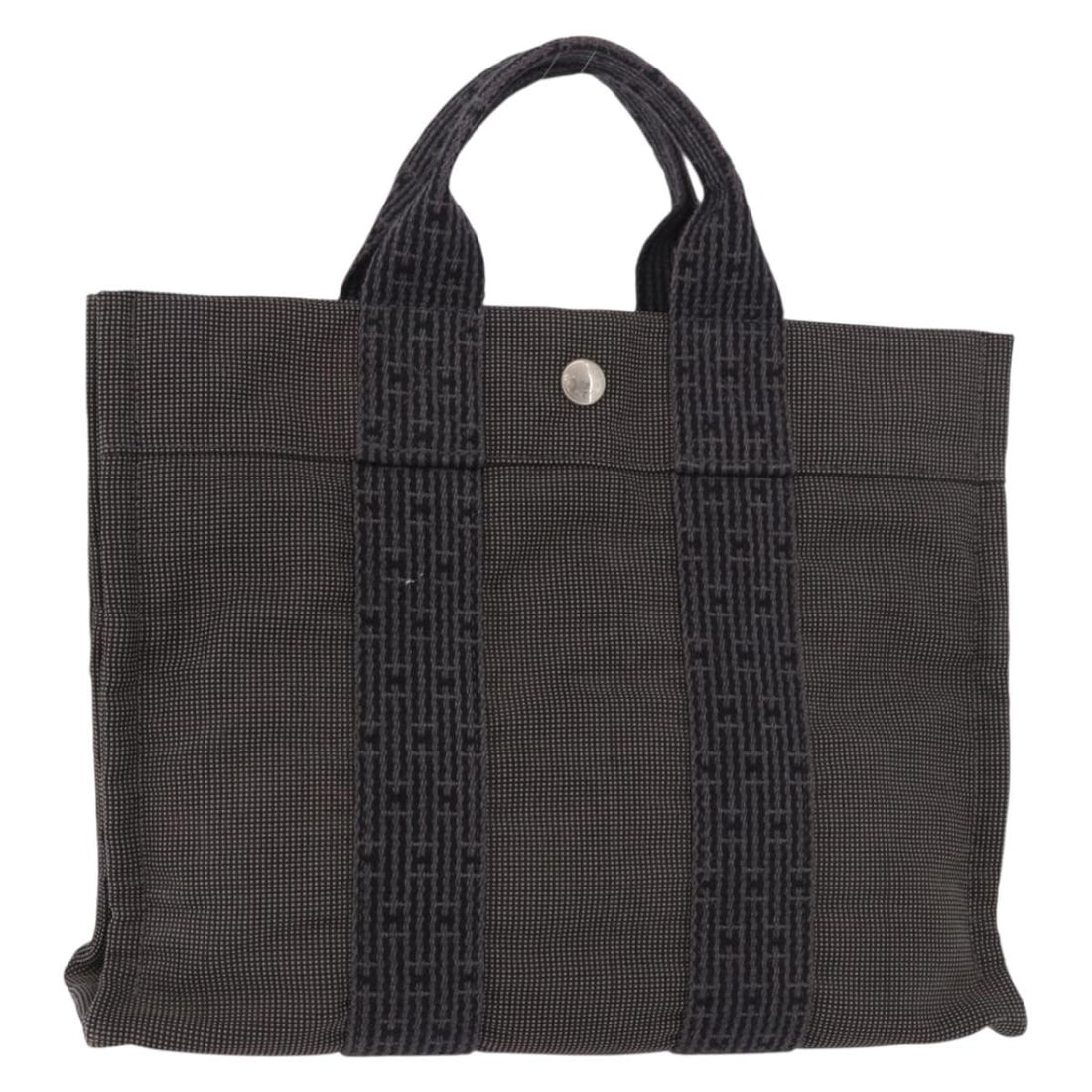 Hermes Her Line Canvas Hand Bag Black Silver Women: Hermes Her Line Canvas Hand Bag Black Silver Women Hermes Her Line hand bag in black and silver canvas, made in France. The bag has a handle drop of approximately 3.1 inches (8 cm). It is offered as a