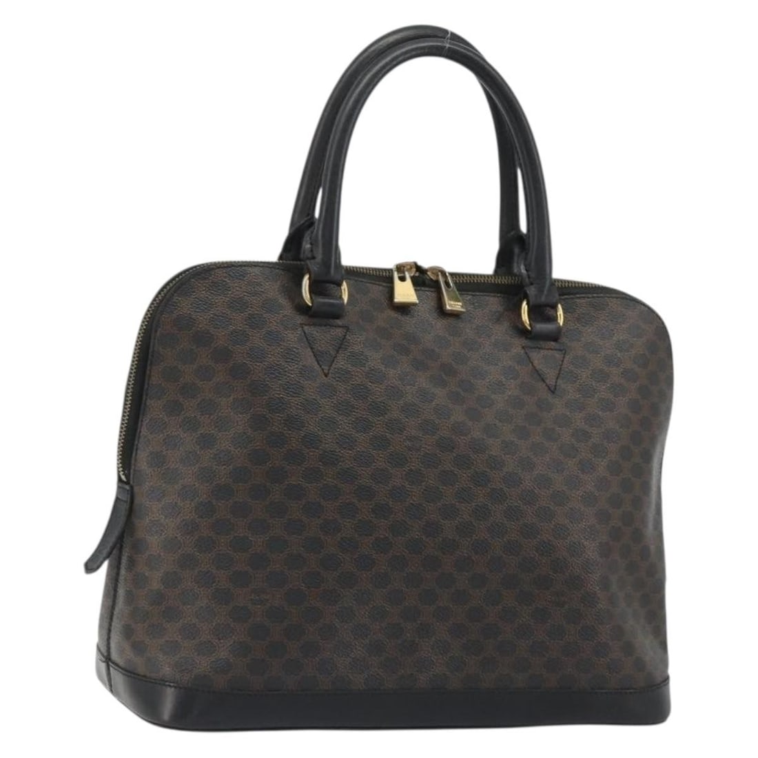Celine Macadam Black Canvas PVC Leather Handbag Gold Tone: Celine Macadam Black Canvas PVC Leather Handbag Gold Tone A CELINE hand bag in black and gold, made from PVC leather and Macadam canvas. It was made in Italy and comes without the original box or dust