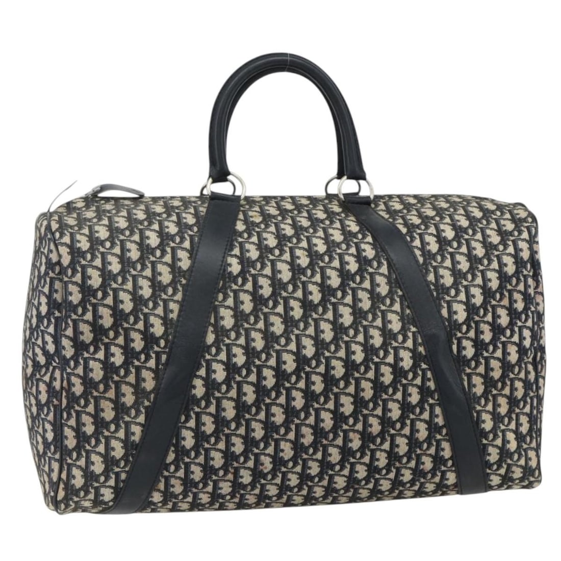 Christian Dior Boston Bag in Navy Silver Trotter Canvas: Christian Dior Boston Bag in Navy Silver Trotter Canvas Authentic Christian Dior Boston bag in navy and silver Trotter canvas, made in France. This women's bag is offered as the item shown only; no it