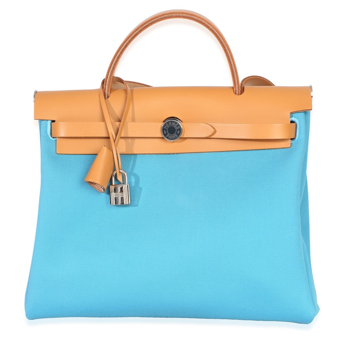 Hermes Herbag Zip 31 PM Bleu Azteque Canvas Shoulder Bag: Hermes Herbag Zip 31 PM Bleu Azteque Canvas Shoulder Bag Pre-owned Hermes Herbag Zip 31 PM shoulder bag in Bleu Azteque canvas with Vache Hunter trim and palladium-tone hardware. This unisex design fe