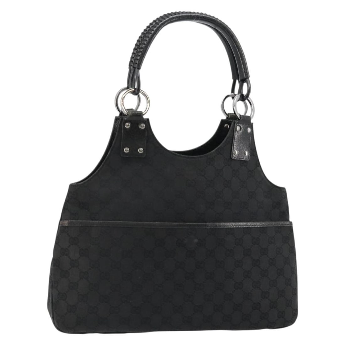 Gucci 132260 GG Canvas Womens Handbag Black Silver: Gucci 132260 GG Canvas Womens Handbag Black Silver Authentic Gucci handbag in black and silver GG canvas, made in Italy. This women's bag is sold as photographed and does not include the original box 