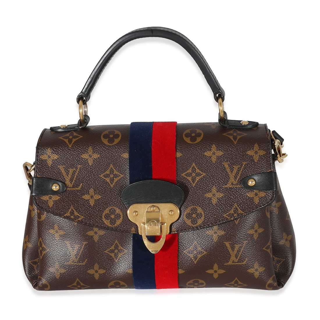 Louis Vuitton Georges BB Monogram Canvas Crossbody Bag: Louis Vuitton Georges BB Monogram Canvas Crossbody Bag Louis Vuitton Georges BB handbag in Monogram coated canvas and velvet, presented in blue, brown, and red with gold-tone hardware. This pre-owned 