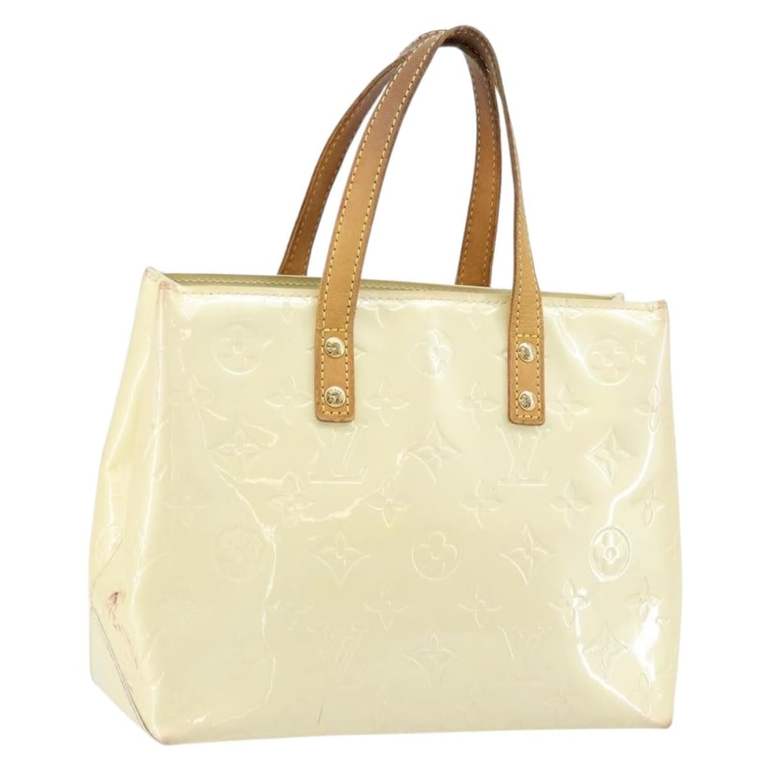 Louis Vuitton Reade PM Perle Patent Leather Monogram Handbag M91336: Louis Vuitton Reade PM Perle Patent Leather Monogram Handbag M91336 This Louis Vuitton Monogram Vernis Reade PM hand bag in Perle features a glossy patent leather exterior and is designed for women. T