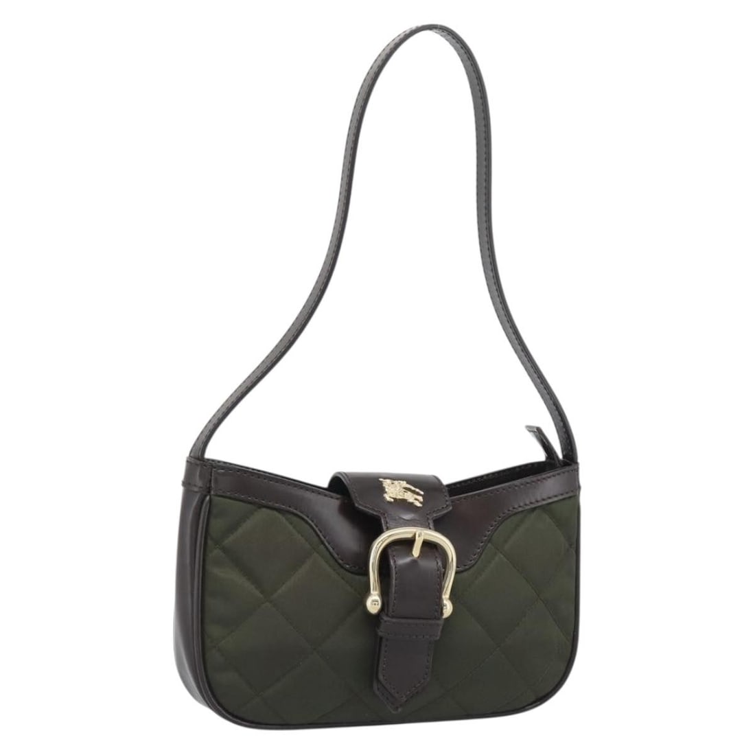 Burberry Nylon Hand Bag Khaki Gold Tone Italy: Burberry Nylon Hand Bag Khaki Gold Tone Italy Burberry women's hand bag in khaki/gold tone nylon, made in Italy. The bag measures approximately 20 cm wide, 12 cm high, and 4 cm deep, with an approxima