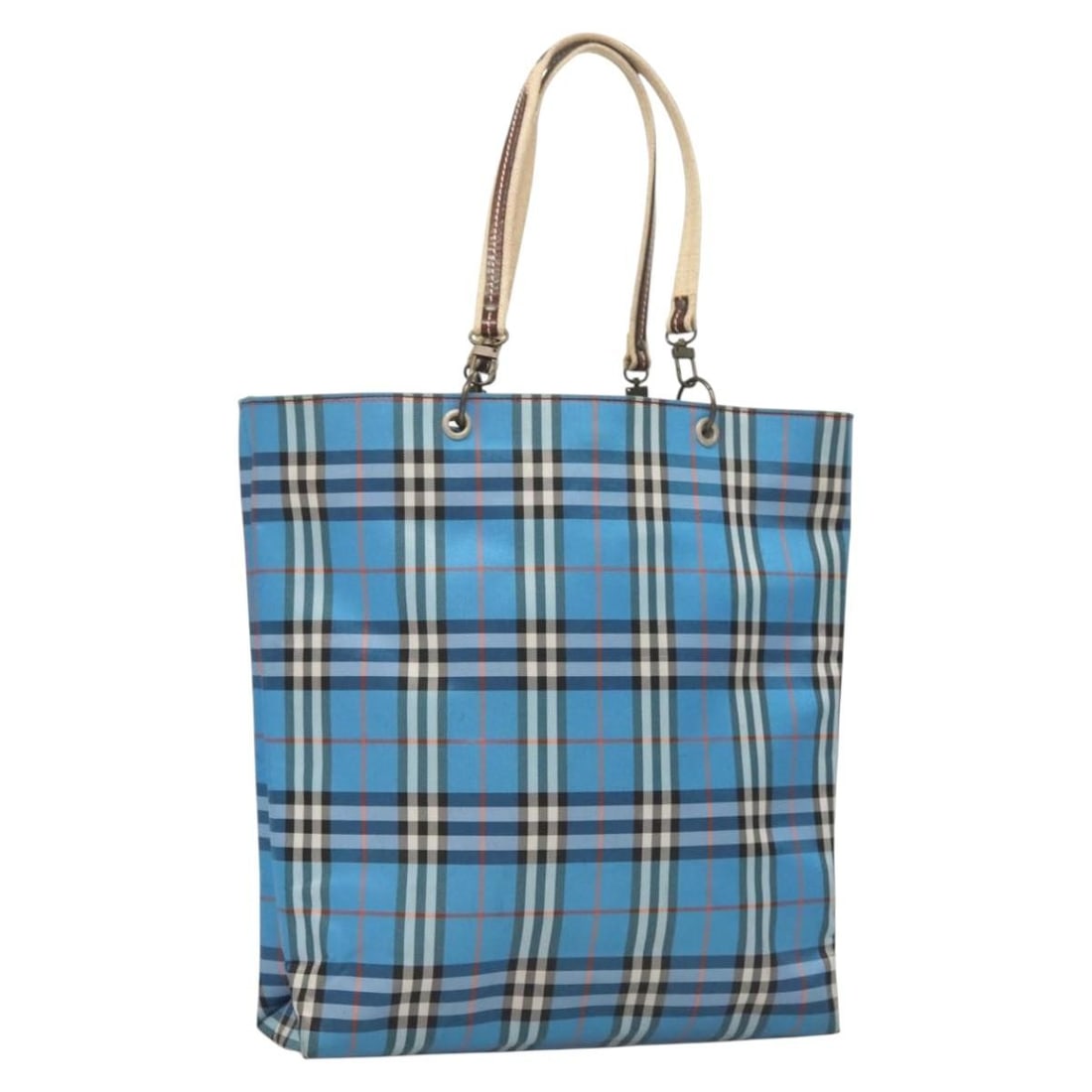 Burberry Blue Nylon Tote Bag Italy: Burberry Blue Nylon Tote Bag Italy This Burberry Nova Check tote bag is crafted from blue nylon and features the brand's signature check pattern. Designed for women, the tote offers a spacious interio