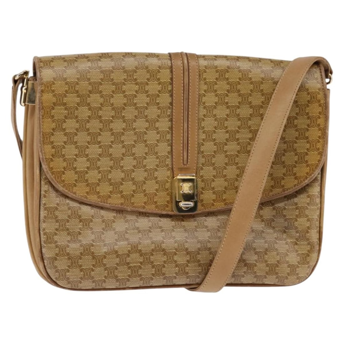 CELINE Macadam Canvas Shoulder Bag Beige Gold PVC Italy BA6373: CELINE Macadam Canvas Shoulder Bag Beige Gold PVC Italy BA6373 This CELINE Macadam Canvas Shoulder Bag is a stylish accessory that combines functionality and elegance. Crafted in Italy, it features a 