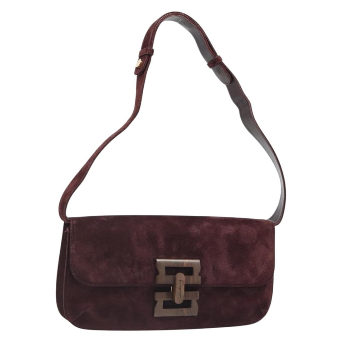 Suede Shoulder Bag Salvatore Ferragamo Bordeaux Gold Tone: Suede Shoulder Bag Salvatore Ferragamo Bordeaux Gold Tone A Salvatore Ferragamo shoulder bag in suede with a bordeaux and gold color scheme. It features a shoulder strap and was made in Italy. The ite