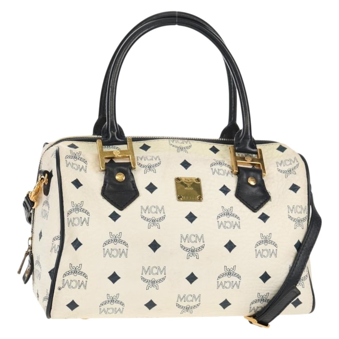 MCM Logogram Vicetos White Gold PVC Hand Bag Authentic 149478: MCM Logogram Vicetos White Gold PVC Hand Bag Authentic 149478 This MCM Logogram Vicetos Hand Bag combines style and functionality with its elegant white and gold PVC leather exterior. Designed for ver