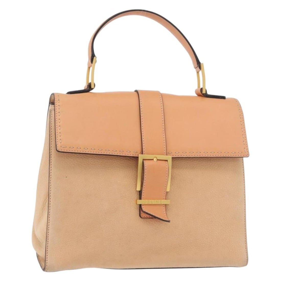 CELINE Beige Leather Handbag Gold Tone Hardware Italy: CELINE Beige Leather Handbag Gold Tone Hardware Italy Beige leather CELINE hand bag made in Italy. This women's bag has a structured silhouette with gold-tone accents and a top handle design. The sale