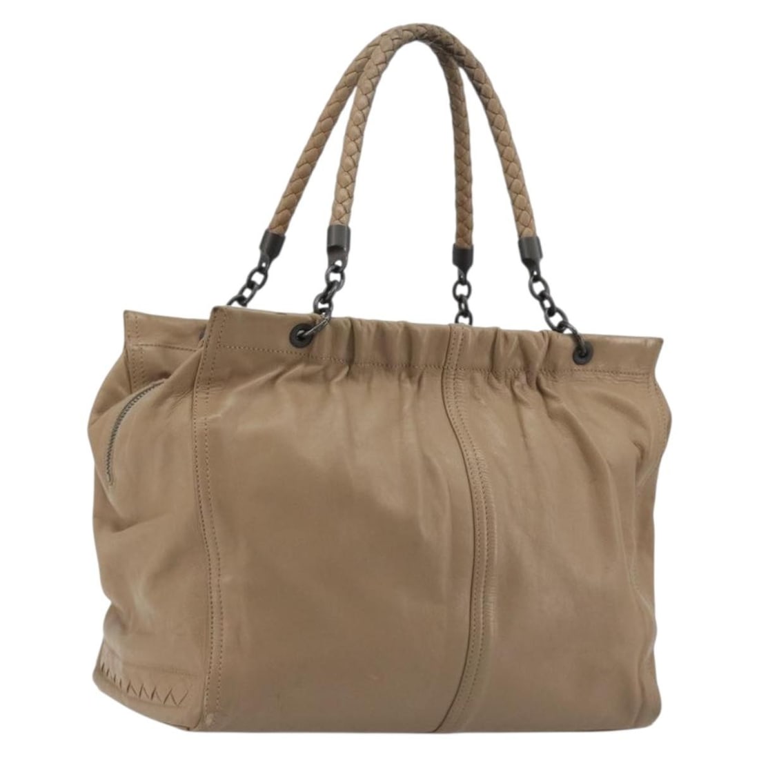Bottega Veneta Intrecciato Beige Leather Tote Handbag 192298: Bottega Veneta Intrecciato Beige Leather Tote Handbag 192298 Beige leather tote bag from Bottega Veneta, made in Italy, in the Intrecciato style. It is a women's tote with a handle drop of approximate
