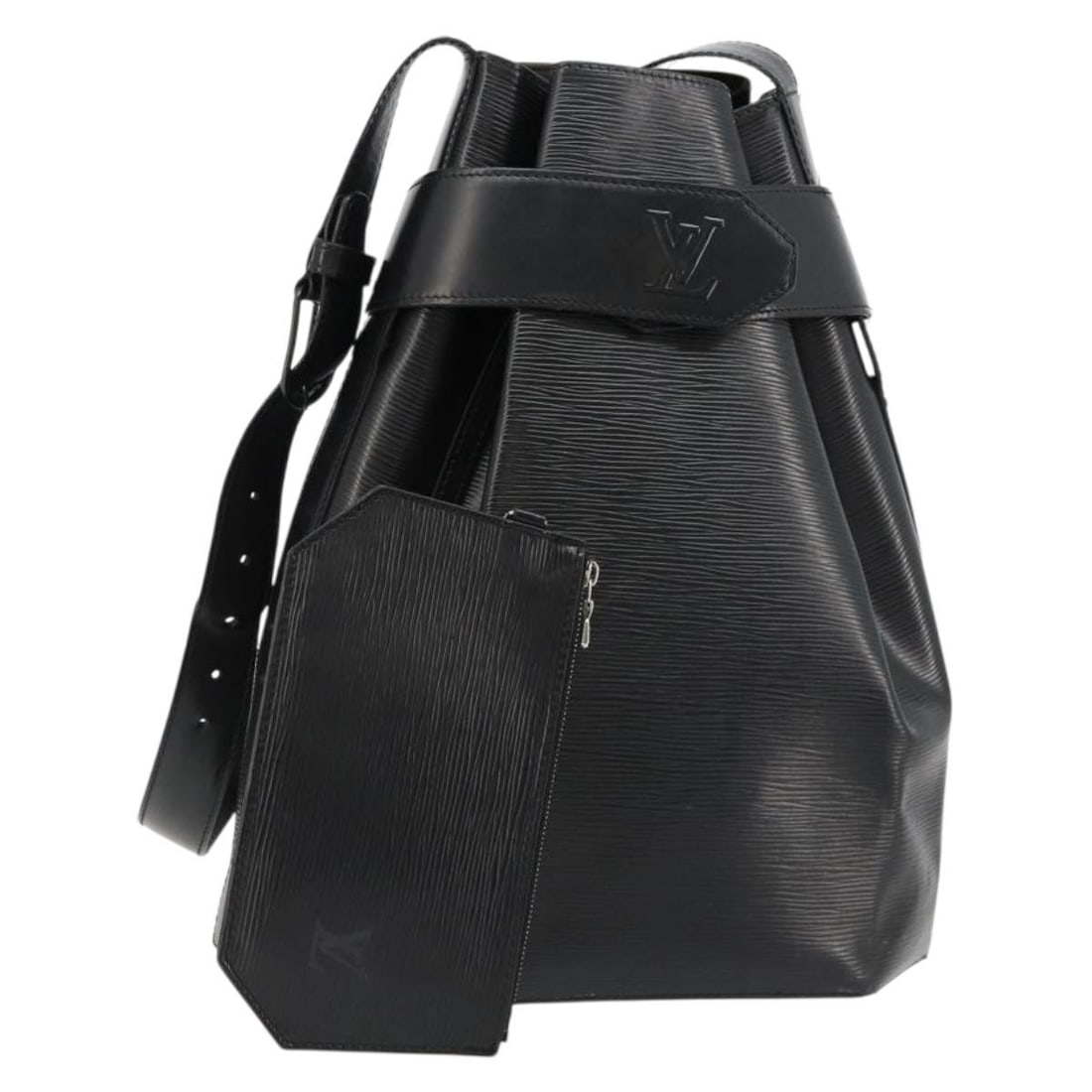 Louis Vuitton M80155 Epi Leather Shoulder Bag Black with Pouch: Louis Vuitton M80155 Epi Leather Shoulder Bag Black with Pouch Louis Vuitton Epi Sac Depaule GM shoulder bag in black Epi leather. It includes a pouch accessory and was made in France. The bag shows h