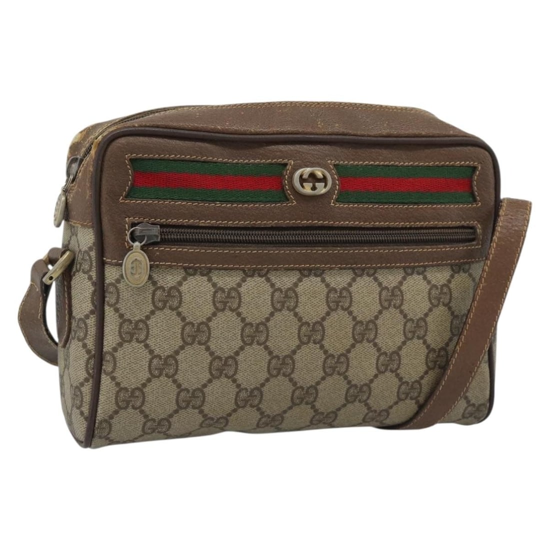 Gucci 116 02 087 GG Supreme Sherry Web PVC Shoulder Bag Beige Gold: Gucci 116 02 087 GG Supreme Sherry Web PVC Shoulder Bag Beige Gold A Gucci GG Supreme Web Sherry Line shoulder bag in beige and gold, made from PVC leather and GG canvas. It measures approximately W22