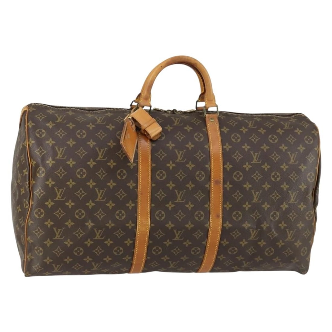 Louis Vuitton M41422 Keepall 60 Monogram Canvas Boston Bag: Louis Vuitton M41422 Keepall 60 Monogram Canvas Boston Bag Monogram canvas Boston bag in the Keepall 60 style, made in France. It comes with a name tag and powanie accessory, and the original product 