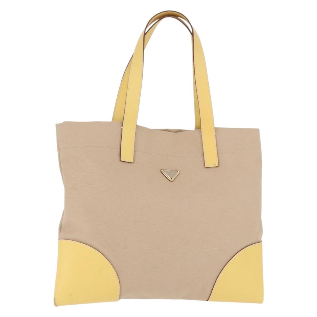 PRADA Beige Silver Canvas Womens Tote Bag Made in Italy: PRADA Beige Silver Canvas Womens Tote Bag Made in Italy This Prada tote bag is made of canvas in beige and silver, with a structured size of approximately 39 cm wide, 32 cm high, and 1 cm deep. It fea