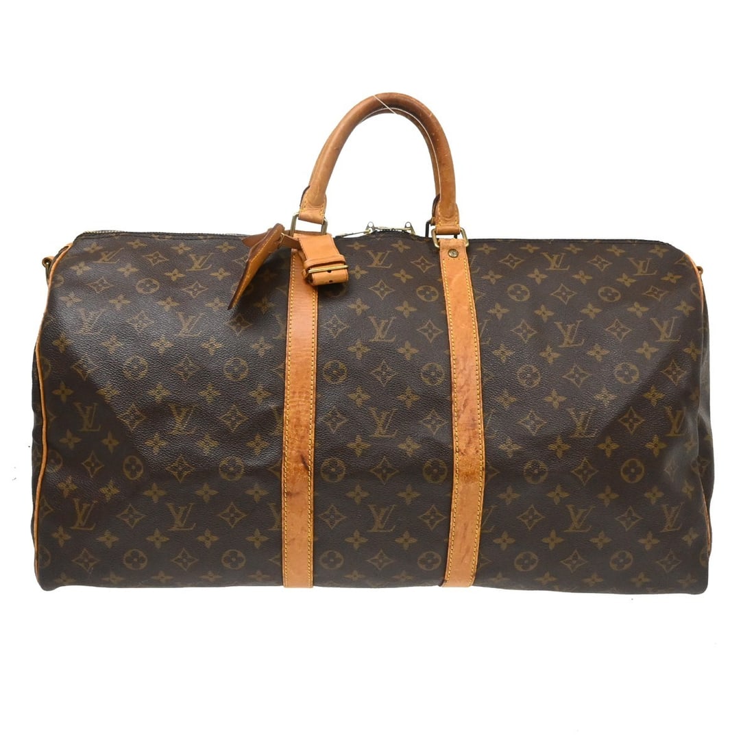 Louis Vuitton Keepall Bandouliere 55 Monogram Canvas Travel Duffle M41414: Louis Vuitton Keepall Bandouliere 55 Monogram Canvas Travel Duffle M41414 Vintage Louis Vuitton Keepall Bandouliere 55 travel bag in brown Monogram canvas with leather trim and double handles. This ex