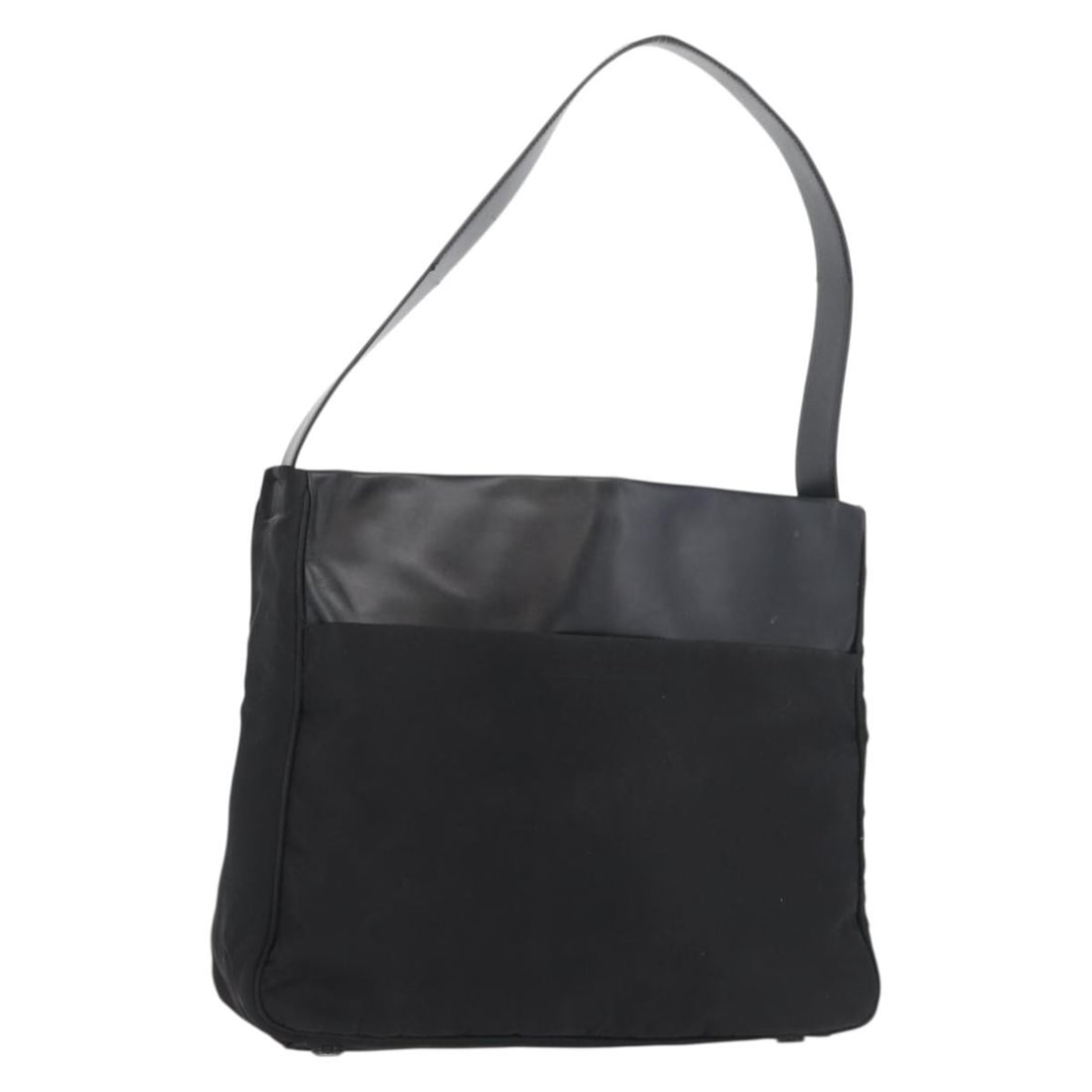Prada nylon black silver women shoulder bag Italy: Prada nylon black silver women shoulder bag Italy This PRADA shoulder bag is crafted from durable black nylon with silver-tone accents. Designed for women, it features a practical size with an approxi