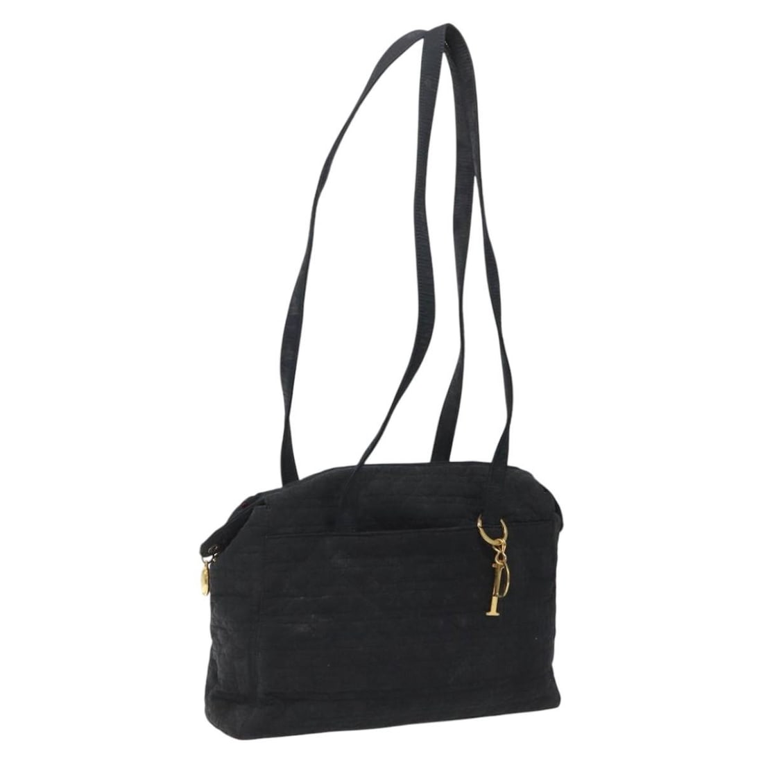 Christian Dior Black Nylon Cannage Shoulder Bag with Gold Tone Details: Christian Dior Black Nylon Cannage Shoulder Bag with Gold Tone Details This Christian Dior Canage shoulder bag features a black and gold nylon exterior with a signature charm accent. Designed for wome