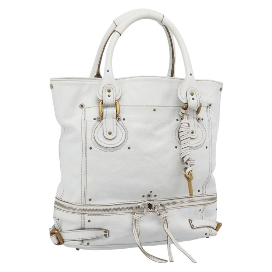 Chloe Paddington White Leather Tote Bag Gold Silver Tone: Chloe Paddington White Leather Tote Bag Gold Silver Tone A Chloe Paddington tote bag in leather with a white, gold, and silver color scheme. Made in Italy, this bag features a tote style and comes wit