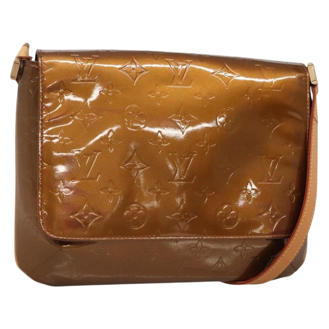 LOUIS VUITTON Monogram Vernis Thompson Street Bag Bronze M91124 Authentic: LOUIS VUITTON Monogram Vernis Thompson Street Bag Bronze M91124 Authentic This exquisite Louis Vuitton Monogram Vernis Thompson Street Bag is a stylish shoulder bag crafted from high-quality patent le