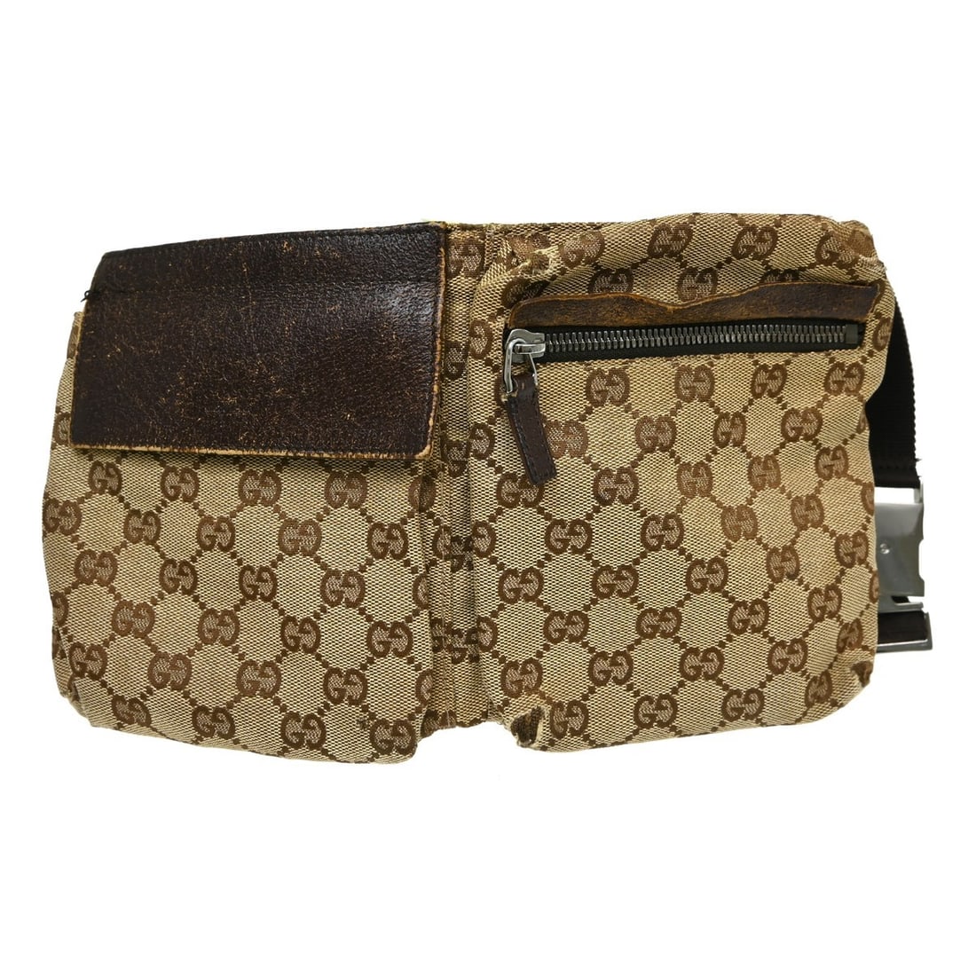 Gucci GG Belt Bag Beige Canvas and Leather 28566 002058: Gucci GG Belt Bag Beige Canvas and Leather 28566 002058 Gucci GG bum bag in canvas and leather with a zippered exterior pocket and adjustable belt strap. Made in Italy, this small belt bag shows heavy