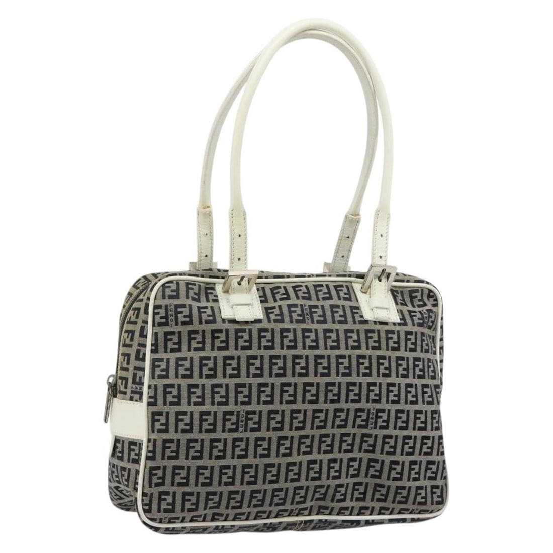 Navy Silver FENDI Zucchino Canvas Handbag Made in Italy: Navy Silver FENDI Zucchino Canvas Handbag Made in Italy FENDI Zucchino Canvas Hand Bag in navy and silver, made in Italy. The bag is crafted from Zucchino canvas and features a hand bag style with a h