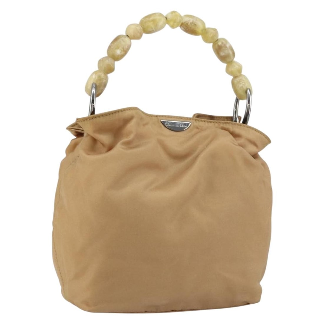 Christian Dior Maris Pearl Beige Silver Nylon Hand Bag with Guarantee Card: Christian Dior Maris Pearl Beige Silver Nylon Hand Bag with Guarantee Card Christian Dior Maris Pearl hand bag in beige and silver nylon, made in Italy. It comes with a guarantee card and has an appro
