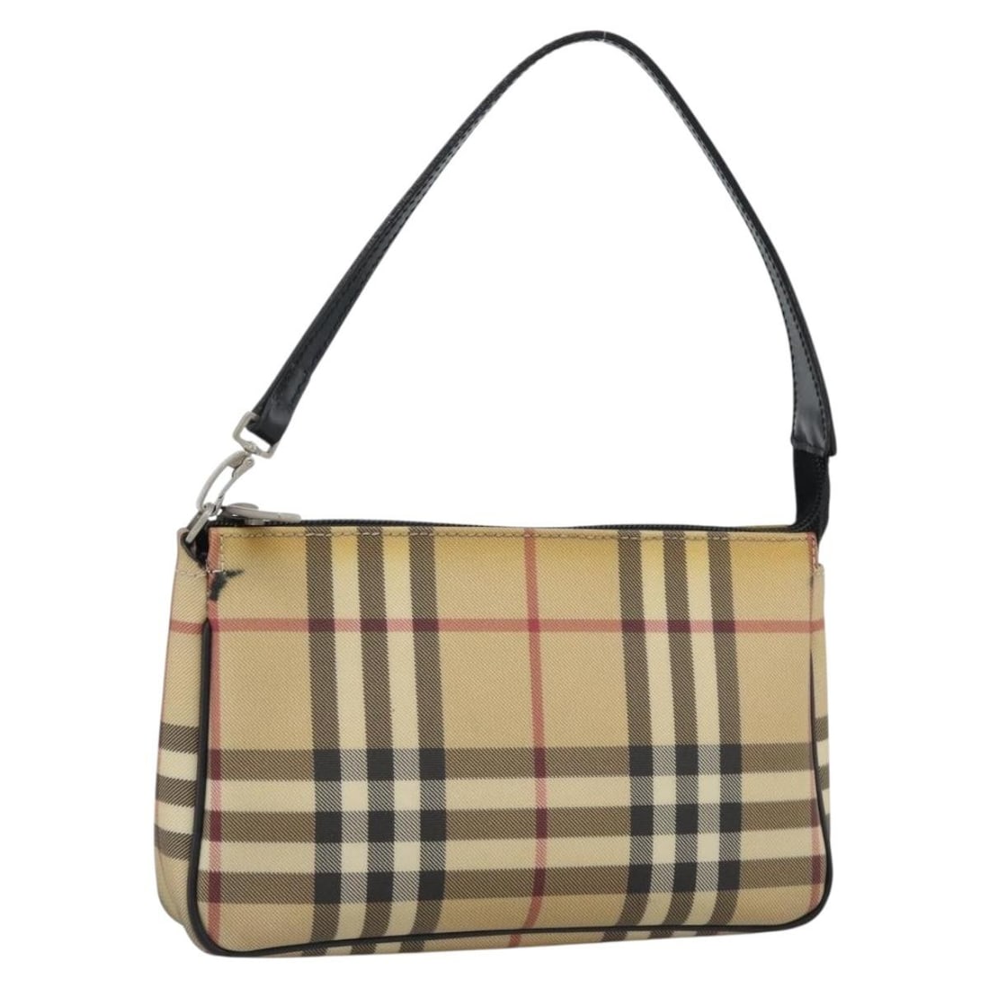 Burberry accessory pouch in beige PVC leather with Nova Check: Burberry accessory pouch in beige PVC leather with Nova Check Burberry Nova Check accessory pouch in beige and silver PVC leather, made in Italy. The pouch measures approximately W21 x H13 x D4 cm (W8