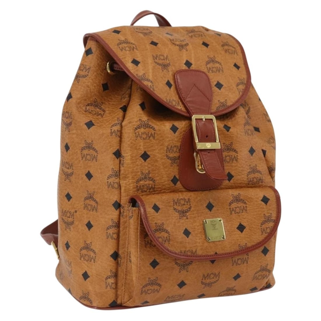 MCM Vicetos Logogram PVC Leather Backpack Brown Gold: MCM Vicetos Logogram PVC Leather Backpack Brown Gold Authentic MCM Vicetos logogram backpack in brown and gold PVC leather. This women's backpack was made in Germany and is offered without the origina