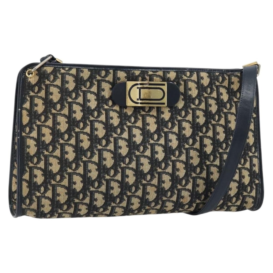 Christian Dior Navy Gold Trotter Canvas Shoulder Bag: Christian Dior Navy Gold Trotter Canvas Shoulder Bag Christian Dior shoulder bag in navy and gold Trotter canvas, made in France. This women's bag is offered without the original box or dust bag; only