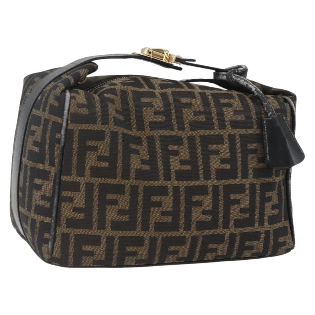 FENDI Zucca Canvas Hand Bag Black Brown with Key Clochette: FENDI Zucca Canvas Hand Bag Black Brown with Key Clochette Fendi hand bag in black and brown Zucca canvas, made in Italy. It includes one key and a clochette. The bag is described as heavily used with