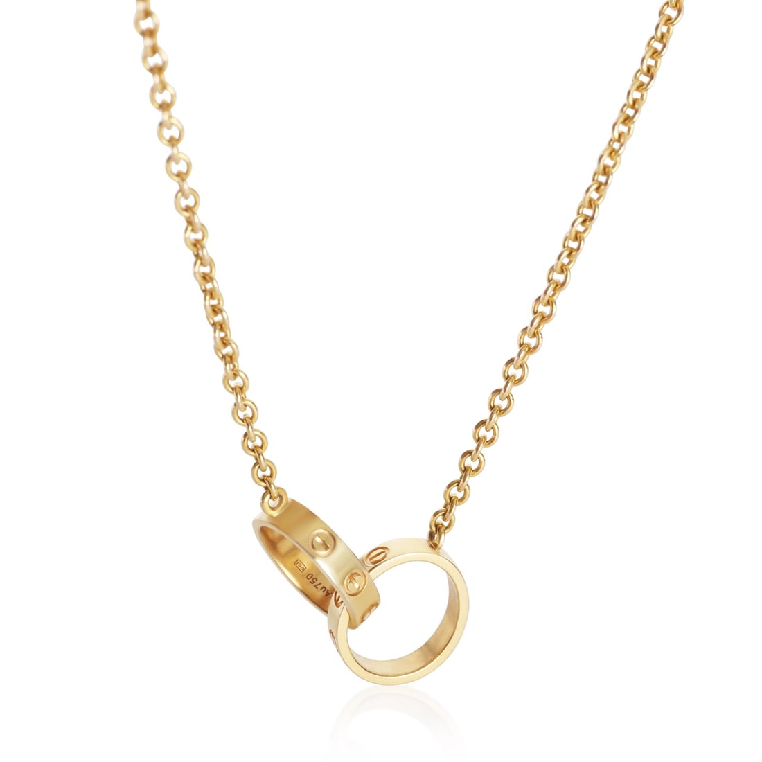 Cartier Love 18k Yellow Gold Necklace 16 in: Cartier Love 18k Yellow Gold Necklace 16 in Pre-owned Cartier Love necklace crafted in yellow gold from the Love collection. This women's necklace features a clean, no-stone design and is made in Fran