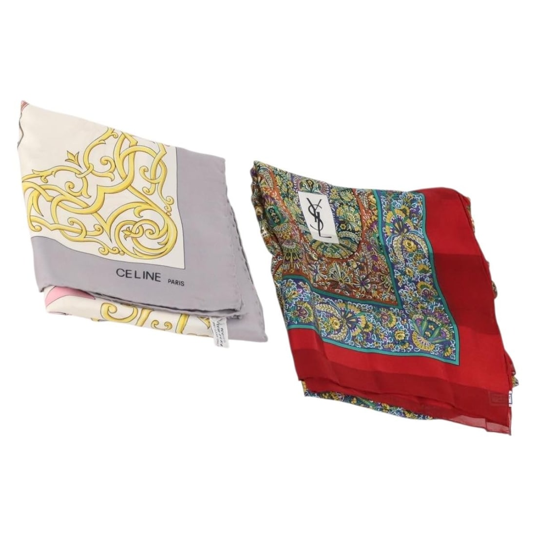 Saint Laurent silk scarf duo in gray and red (1 of 13)