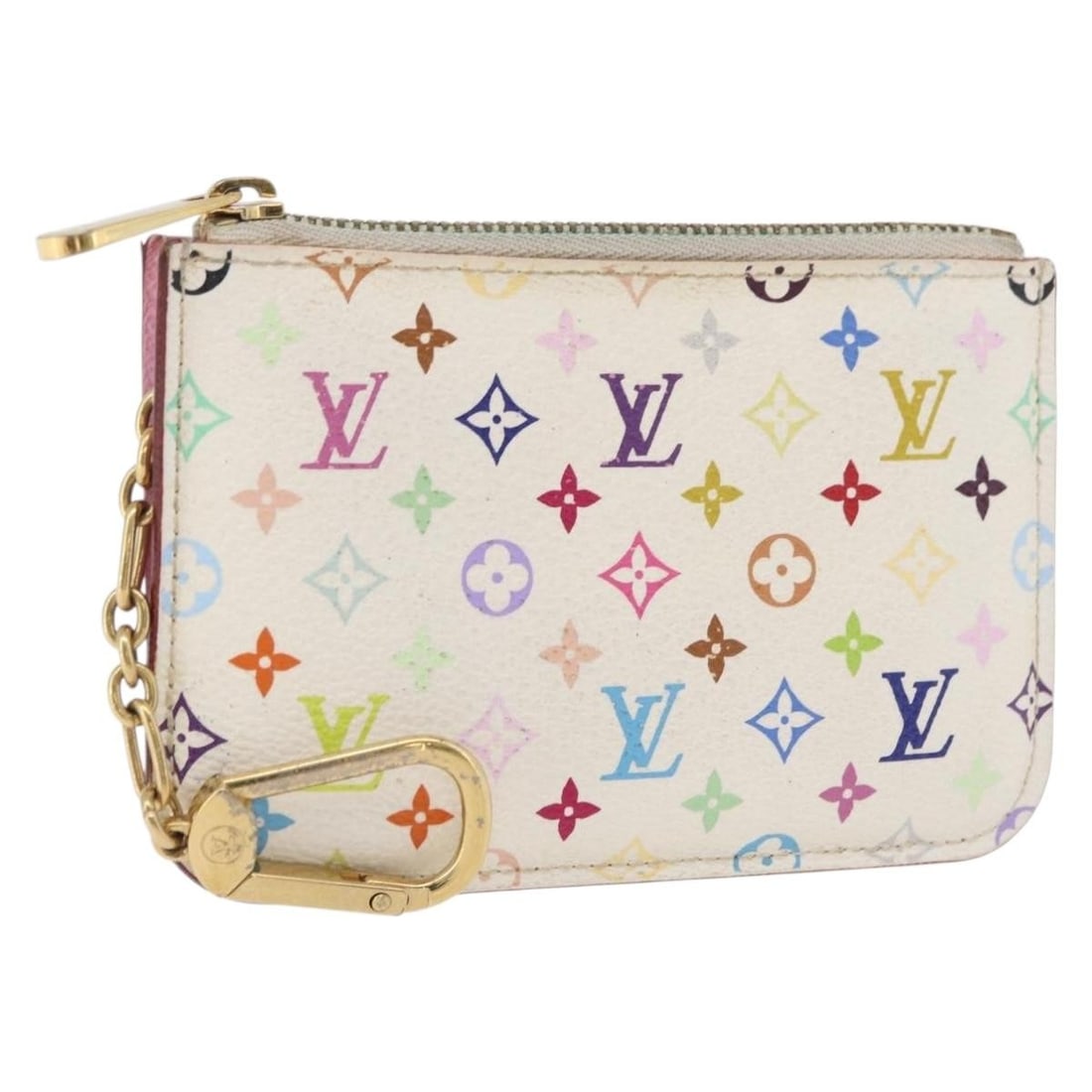 Louis Vuitton M93734 Pochette Cles NM White Multicolor Canvas Coin Purse: Louis Vuitton M93734 Pochette Cles NM White Multicolor Canvas Coin Purse Louis Vuitton Pochette Cles NM coin purse in Monogram Multicolor Canvas with a white colorway. Made in Spain, this compact piec