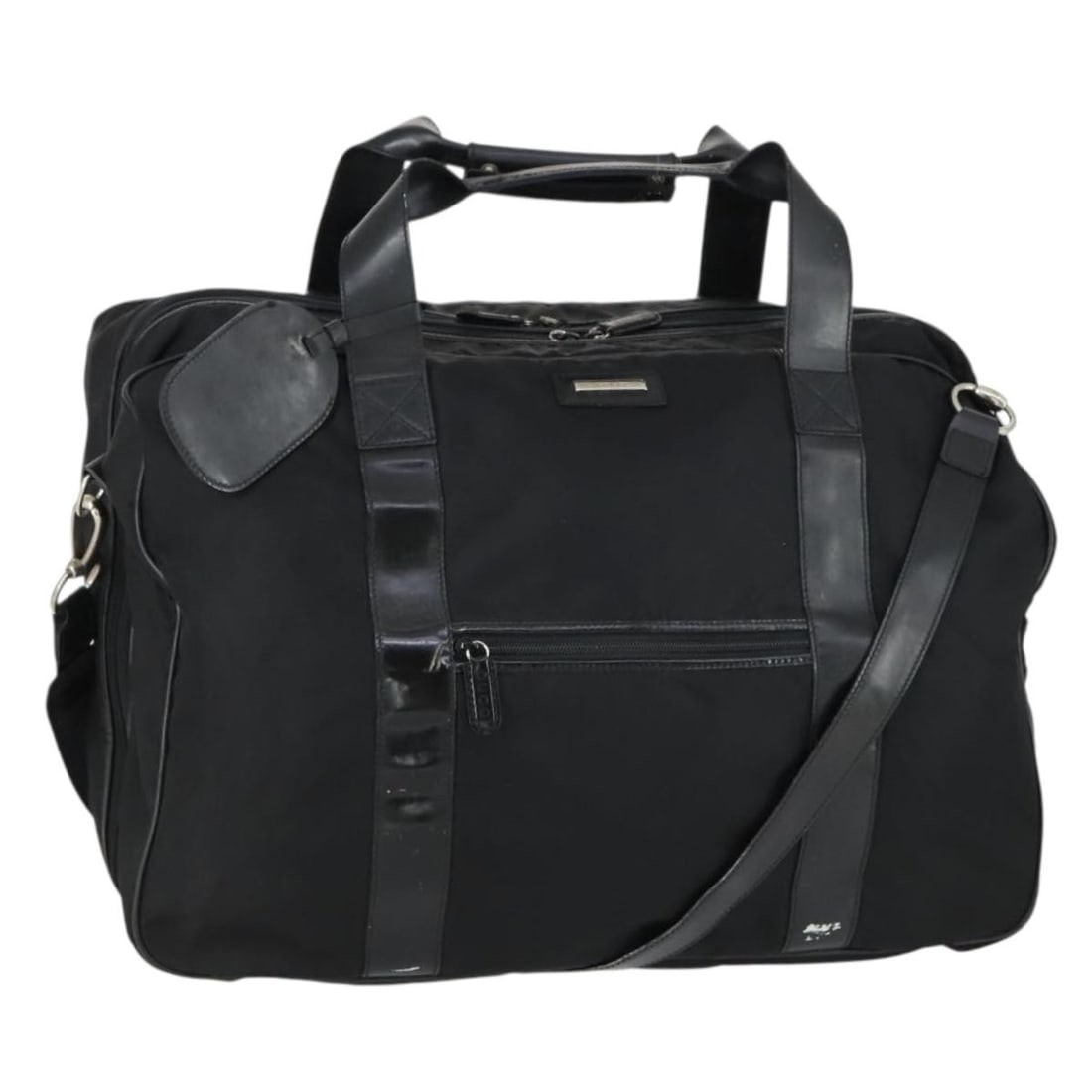 Gucci Nylon Boston Bag with Shoulder Strap Black Silver: Gucci Nylon Boston Bag with Shoulder Strap Black Silver This is a GUCCI Boston Bag crafted from black nylon with silver-tone accents. Designed for versatility, it features both handles and a detachabl