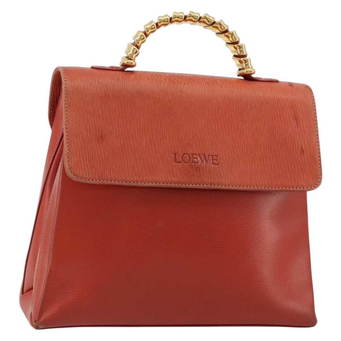 LOEWE Velazquez red leather handbag gold tone Spain: LOEWE Velazquez red leather handbag gold tone Spain LOEWE Velazquez hand bag in red and gold leather, made in Spain. The bag is listed in heavily used condition and comes with only the item shown in t