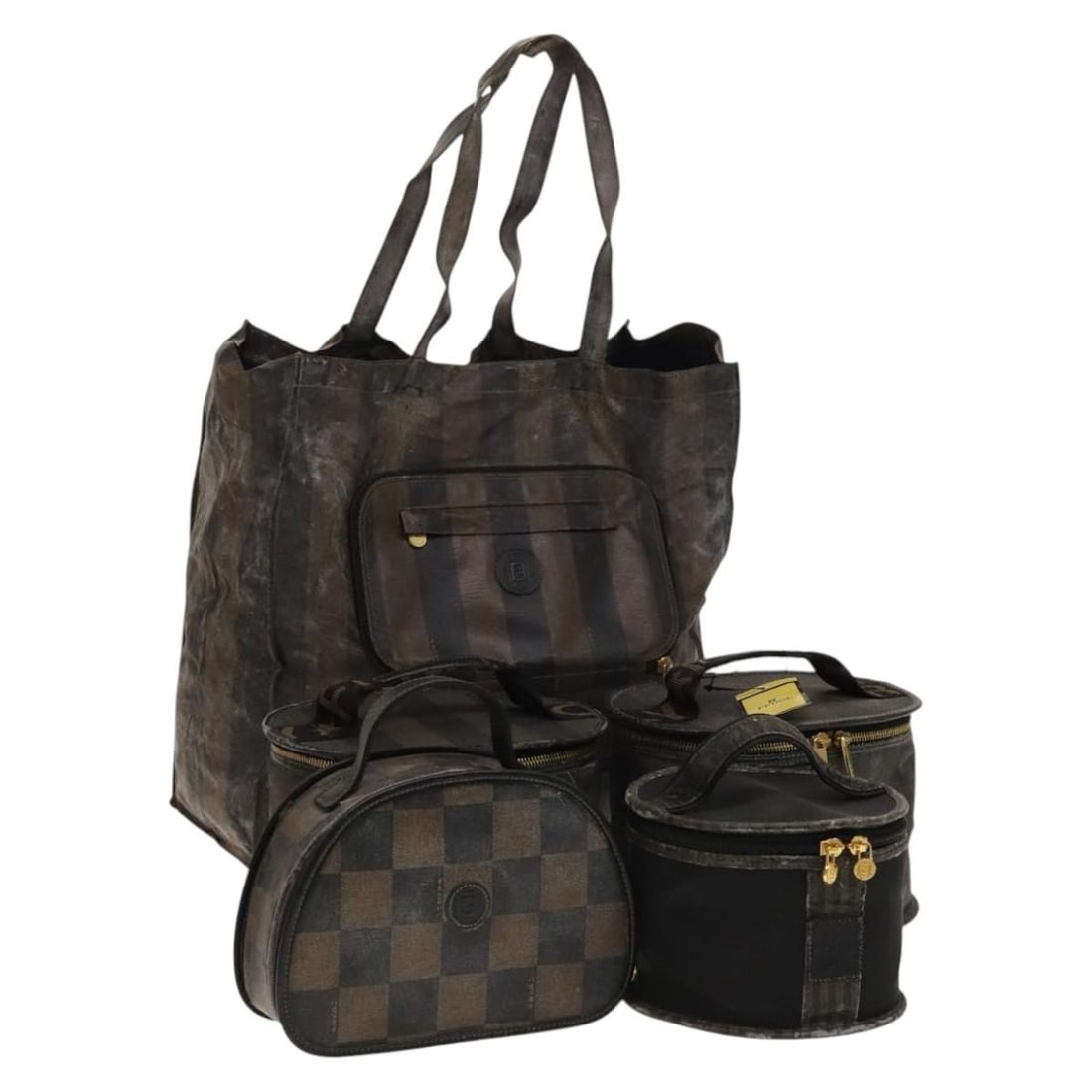 Fendi Pequin Canvas Nylon Handbag Set Black Brown Italy: Fendi Pequin Canvas Nylon Handbag Set Black Brown Italy Set of FENDI women's handbags in black and brown nylon and Pequin canvas, made in Italy. This special set sale includes only the items shown in 