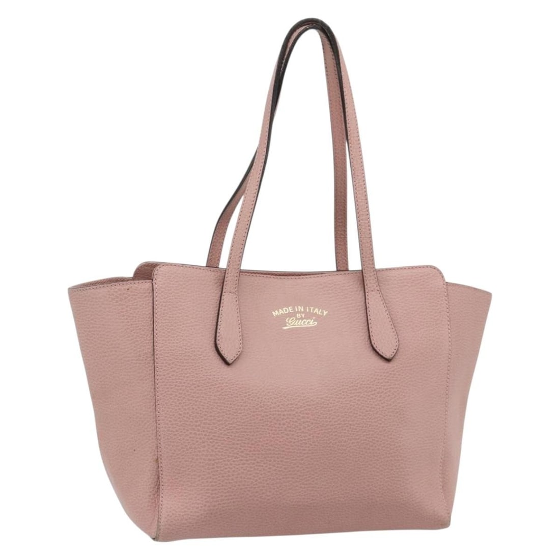Pink Leather Gucci Swing Tote 354408 Gold Accents: Pink Leather Gucci Swing Tote 354408 Gold Accents This GUCCI Swing Tote Bag is crafted from leather in a pink and gold color scheme. Designed for women, it features a spacious main compartment, double